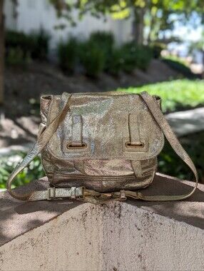 YSL Yves Saint Laurent Metallic Gold Leather Besace Messenger Shoulder Bag $1800